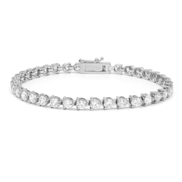 Three Prong Set Round Cut Diamond Tennis Bracelet 14K White Gold 7.03Cttw - Picture 2 of 5